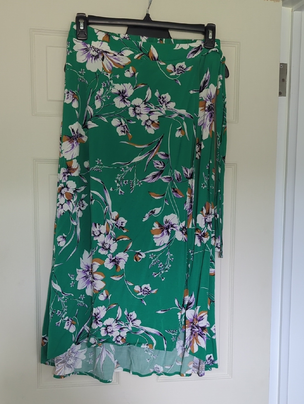 Maurices Green Floral Wrap Skirt with Purple Accents